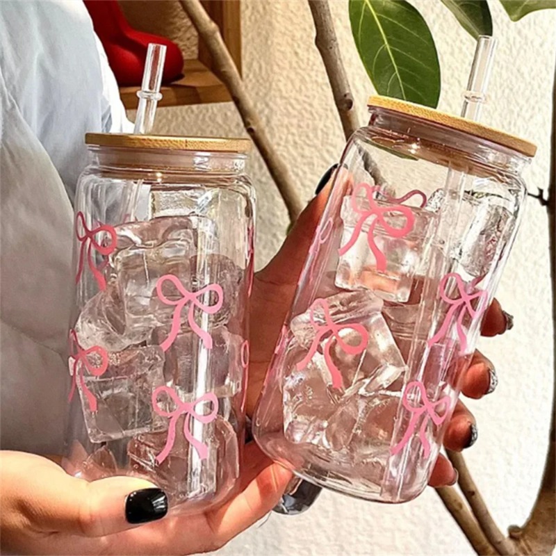 Bean Hopper Lid - 1pc Cute Bow Glass Cup 500ml