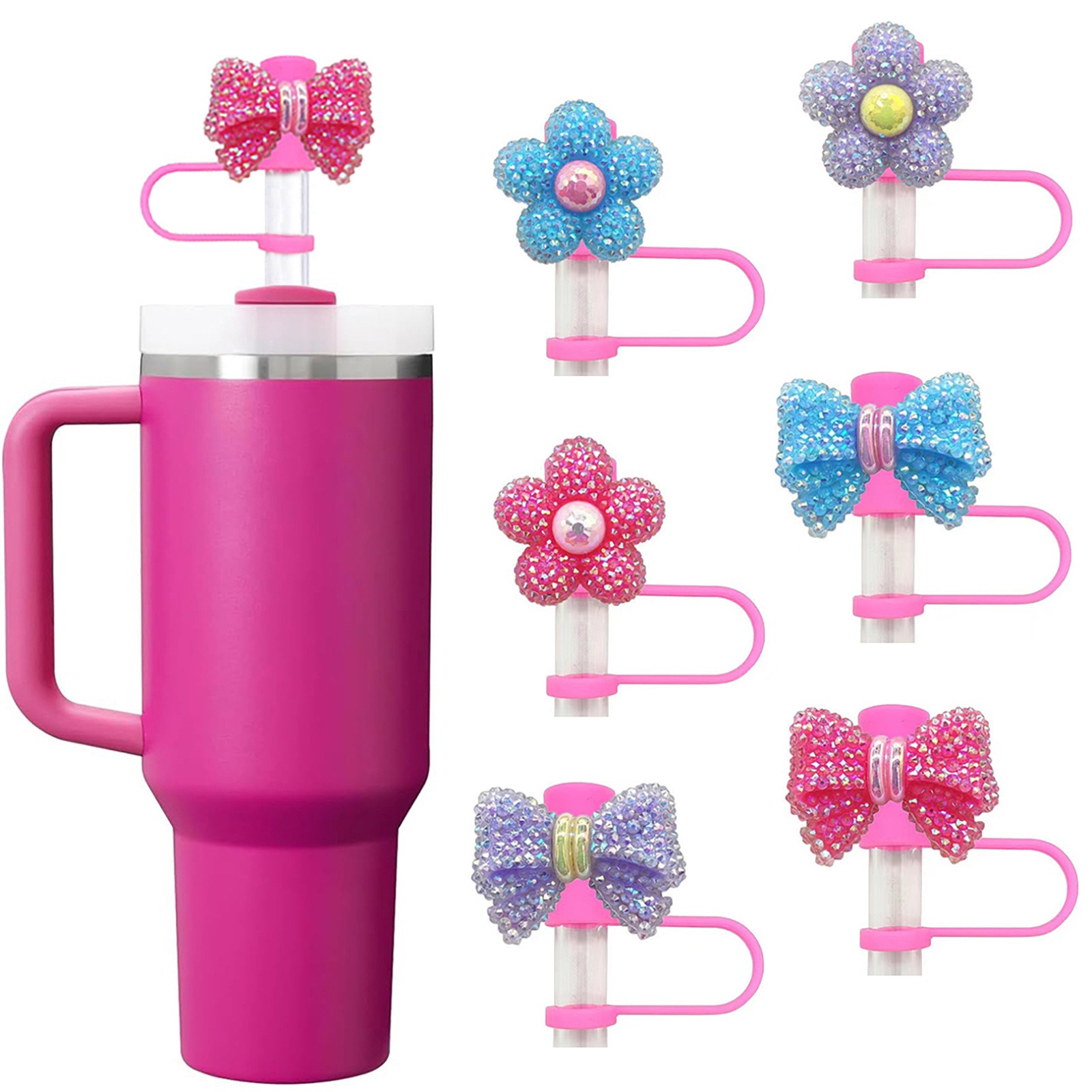 Bean Hopper Lid - Cute Flower Bow Straw Covers Compatibility