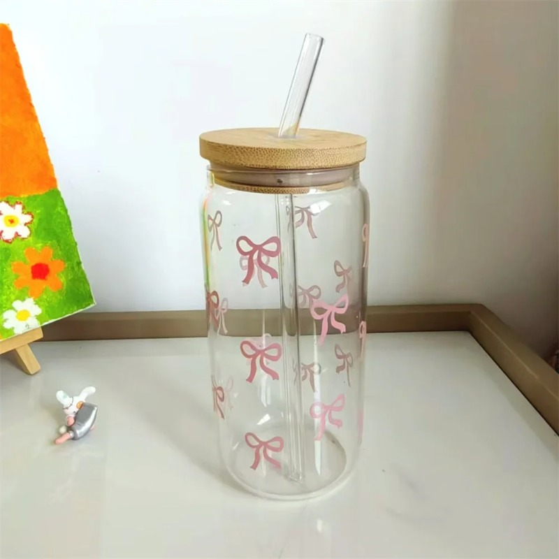 1pc Cute Bow Glass Cup 500ml T - Bean Hopper Lid review and price
