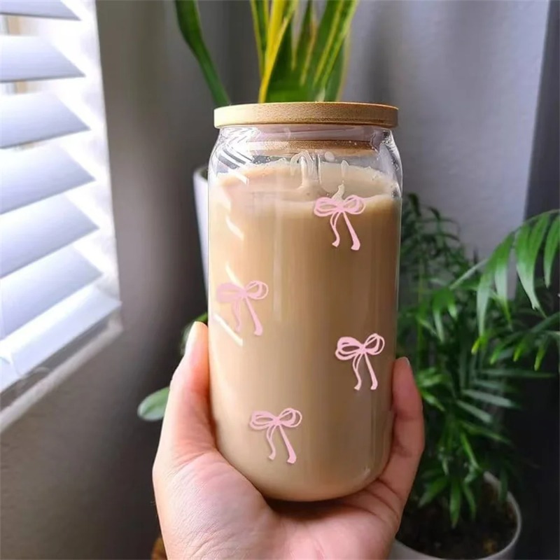1pc Cute Bow Glass Cup 500ml T - Bean Hopper Lid review and price